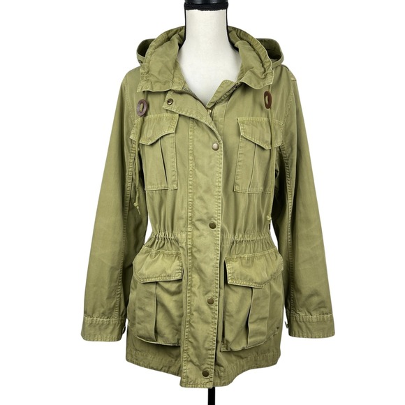 J. Crew Jackets & Blazers - J.Crew Women's Utility Jacket Large Olive Green Military Hooded Full Zip Cotton